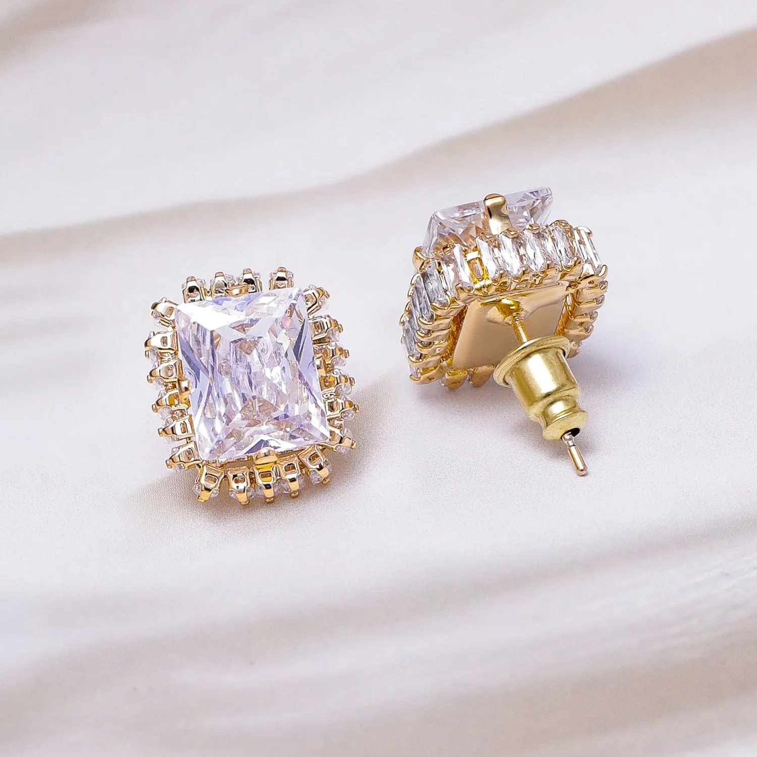 Voguish 22K Gold Plated AD & Cubic Zirconia Studded Square Stud Earrings