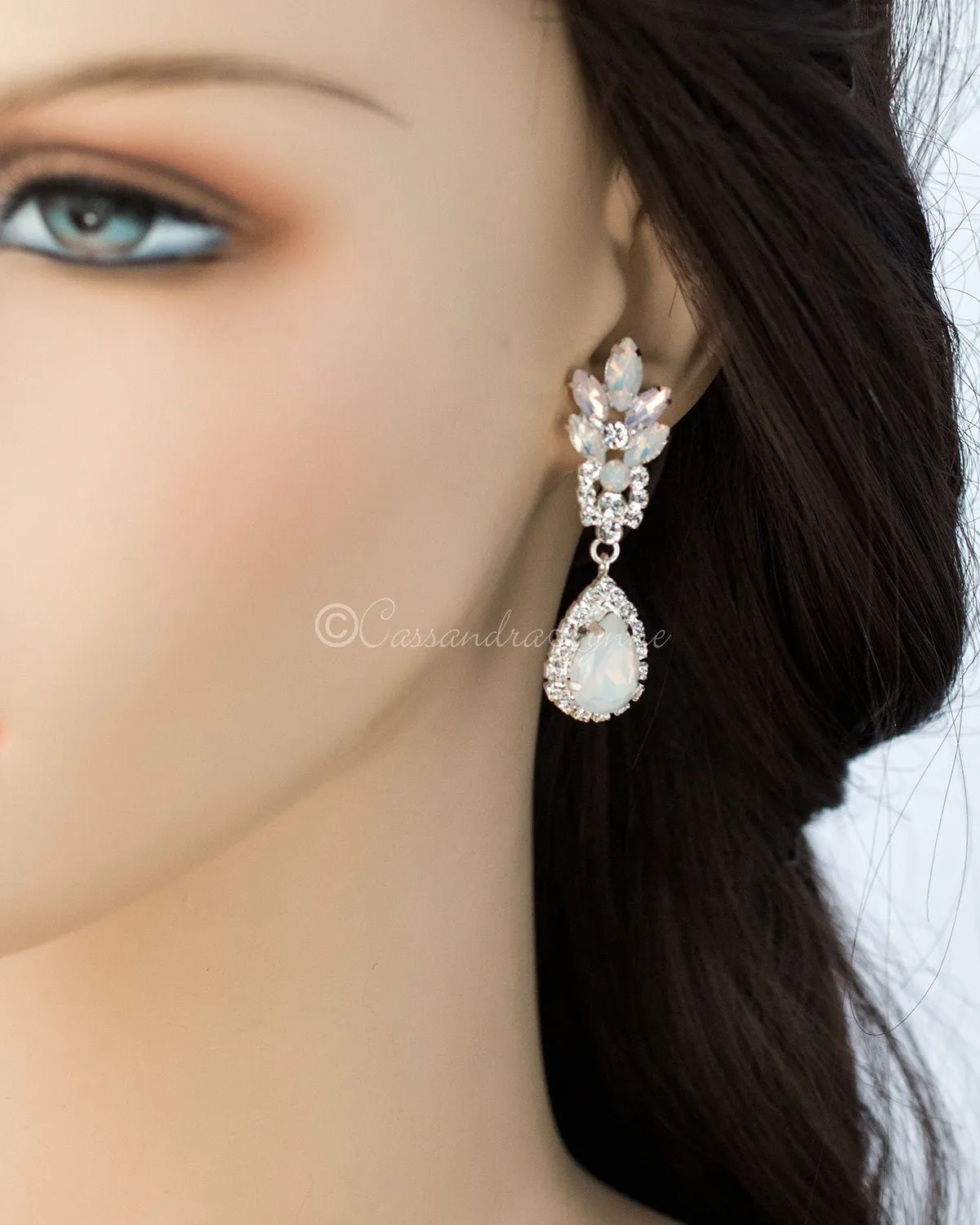 White and Pink Opal Crystal Earrings