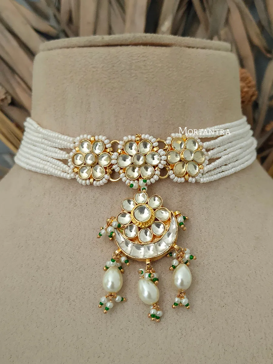 White Color Gold Plated Jadau Kundan Necklace Set - MS1626Y