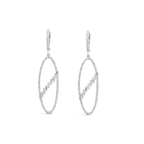 White Gold & Diamond Oval Dangle Earrings