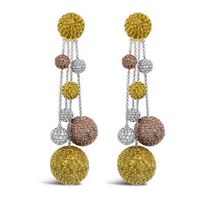 White, Yellow & Pink Diamond Retro Ball Earrings