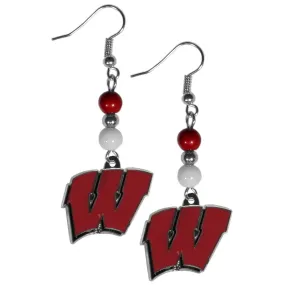 Wisconsin Badgers Fan Bead Dangle Earrings