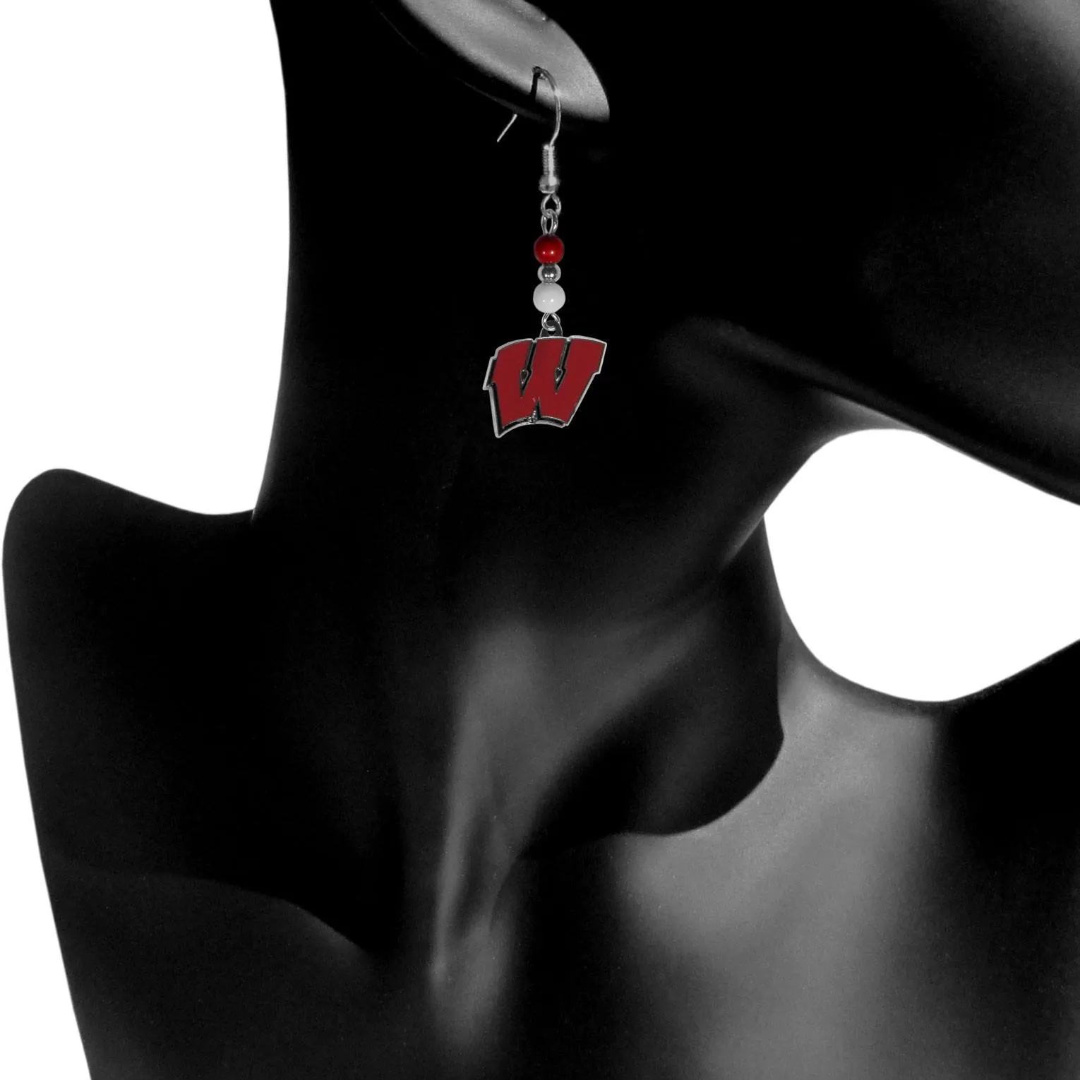 Wisconsin Badgers Fan Bead Dangle Earrings