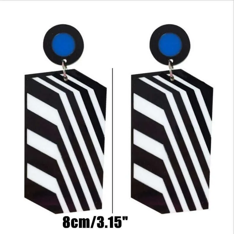 Women's Black & White Stripe Drop Dangle Earrings