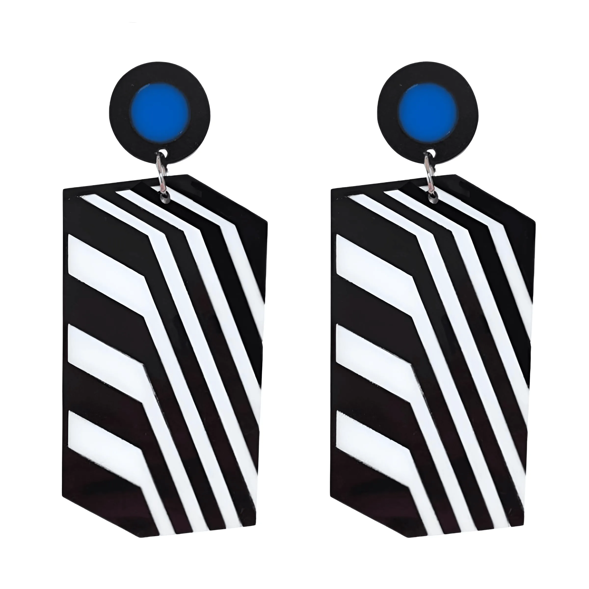 Women's Black & White Stripe Drop Dangle Earrings