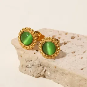 Women's Green Opal Stud Earrings