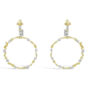 Yellow & White Diamond Circle Dangle Earrings