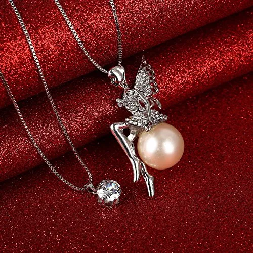 Yellow Chimes Long Chain Necklace for Women Dual Chain Pendant for Girls Angle on Pearl Long Chain Pendant Necklace for Women and Girls