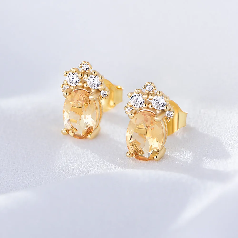 Yellow Crystal with Zircon Pineapple Shape Silver Studs Earrings for Women