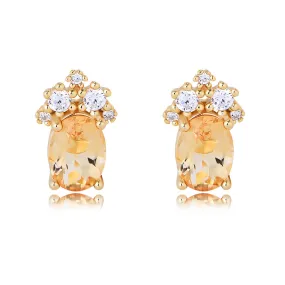 Yellow Crystal with Zircon Pineapple Shape Silver Studs Earrings for Women