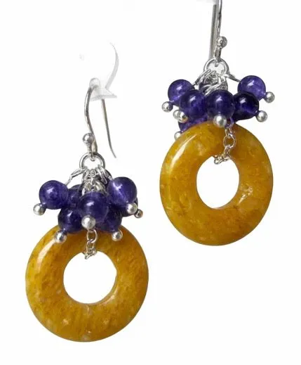 Yellow Jade and Amethyst Earrings