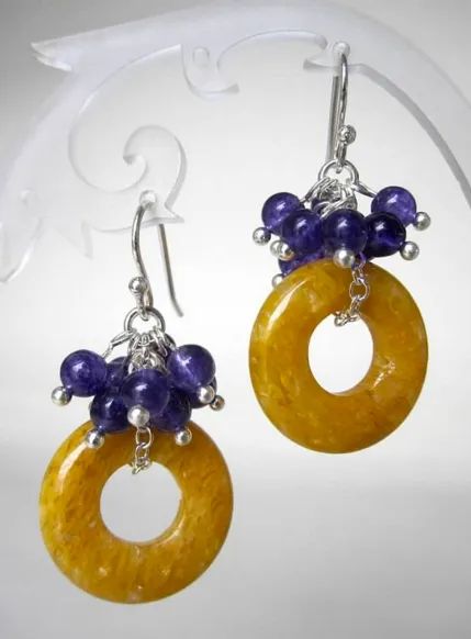 Yellow Jade and Amethyst Earrings