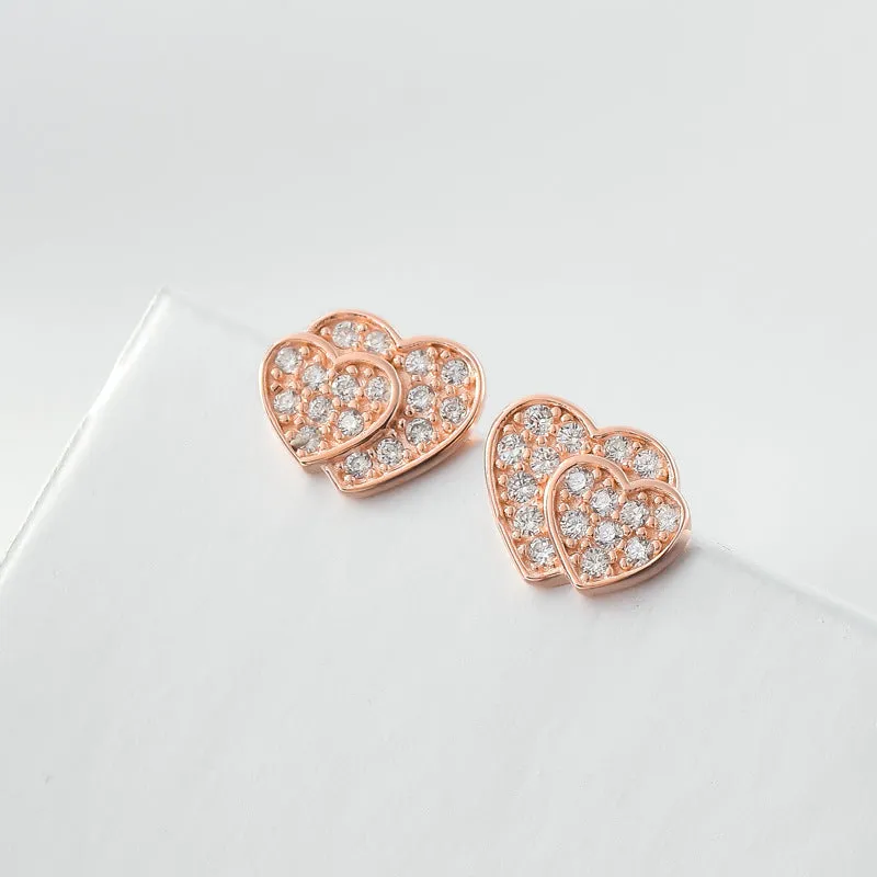 Zircon Double Heart Silver Stud Earrings for Women