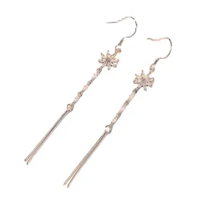 Zircon Flower Long Tassels Silver Drop Earrings for Women