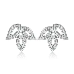 Zircon Leaf Silver Studs Earrings for Women