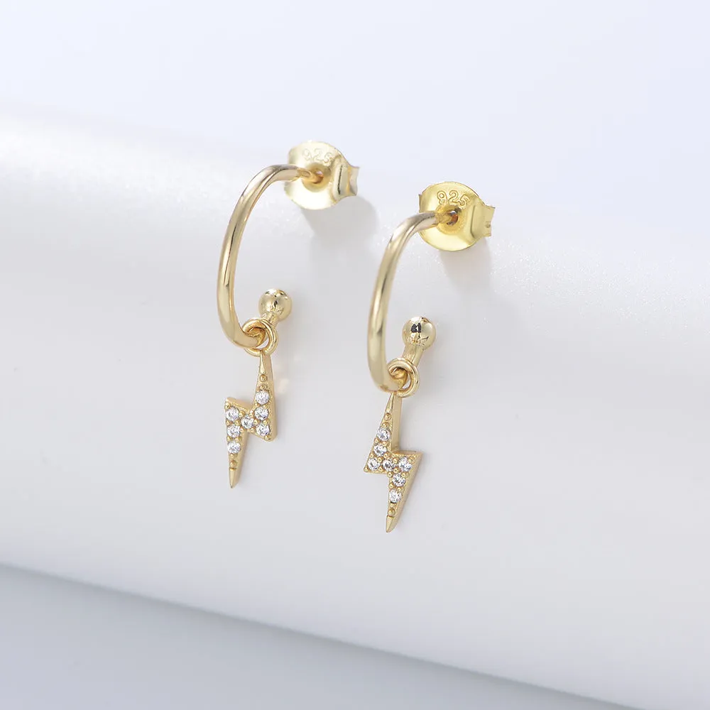 Zircon Lightning C-shaped Silver Studs Earrings for Women