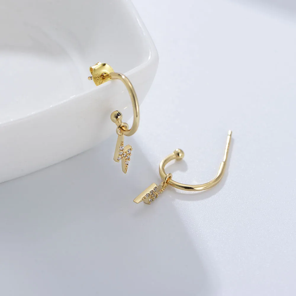 Zircon Lightning C-shaped Silver Studs Earrings for Women