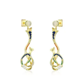 Zircon Ribbon Design with Opal Stone Silver Drop Earrings for Women